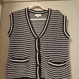 Everly Black and White Striped Women's Sweater Vest